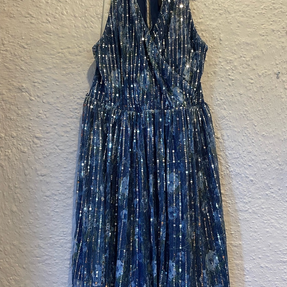 by & by Shimmering Blue and Silver Kids Dress